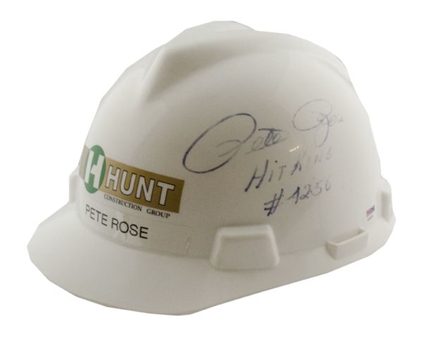 Pete Rose Signed Hunt Construction Helmet Worn By Rose During Building of Great American Ballpark in 2002